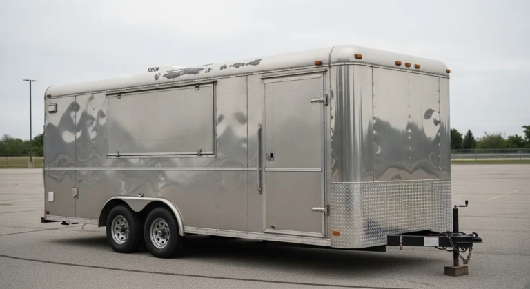 Remorque food truck importée de Chine via AliExpress ou Alibaba, vue extérieure