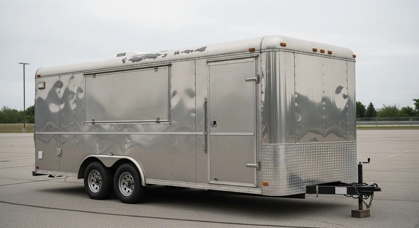 Remorque food truck importée de Chine via AliExpress ou Alibaba, vue extérieure